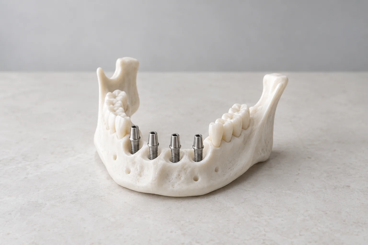 Modèle de mâchoire inférieure avec quatre implants