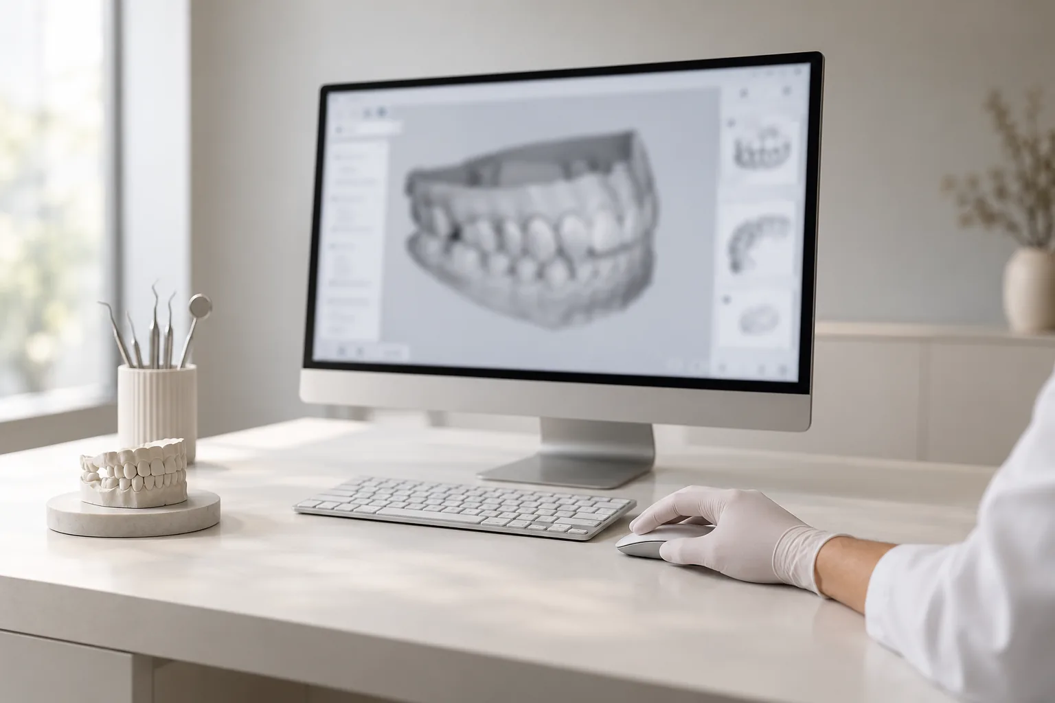 Modèle 3D des dents affiché sur un écran d'ordinateur